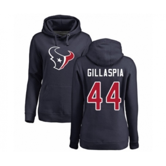 Football Women's Houston Texans #44 Cullen Gillaspia Navy Blue Name & Number Logo Pullover Hoodie - Jersey