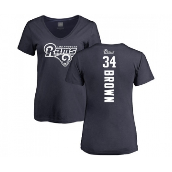 Football Women's Los Angeles Rams #34 Malcolm Brown Navy Blue Backer T-Shirt - Jersey