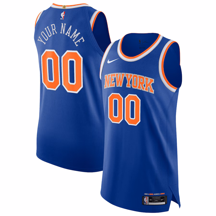 Men's New York Knicks Nike Blue Authentic Custom Jersey - Icon Edition - Jersey