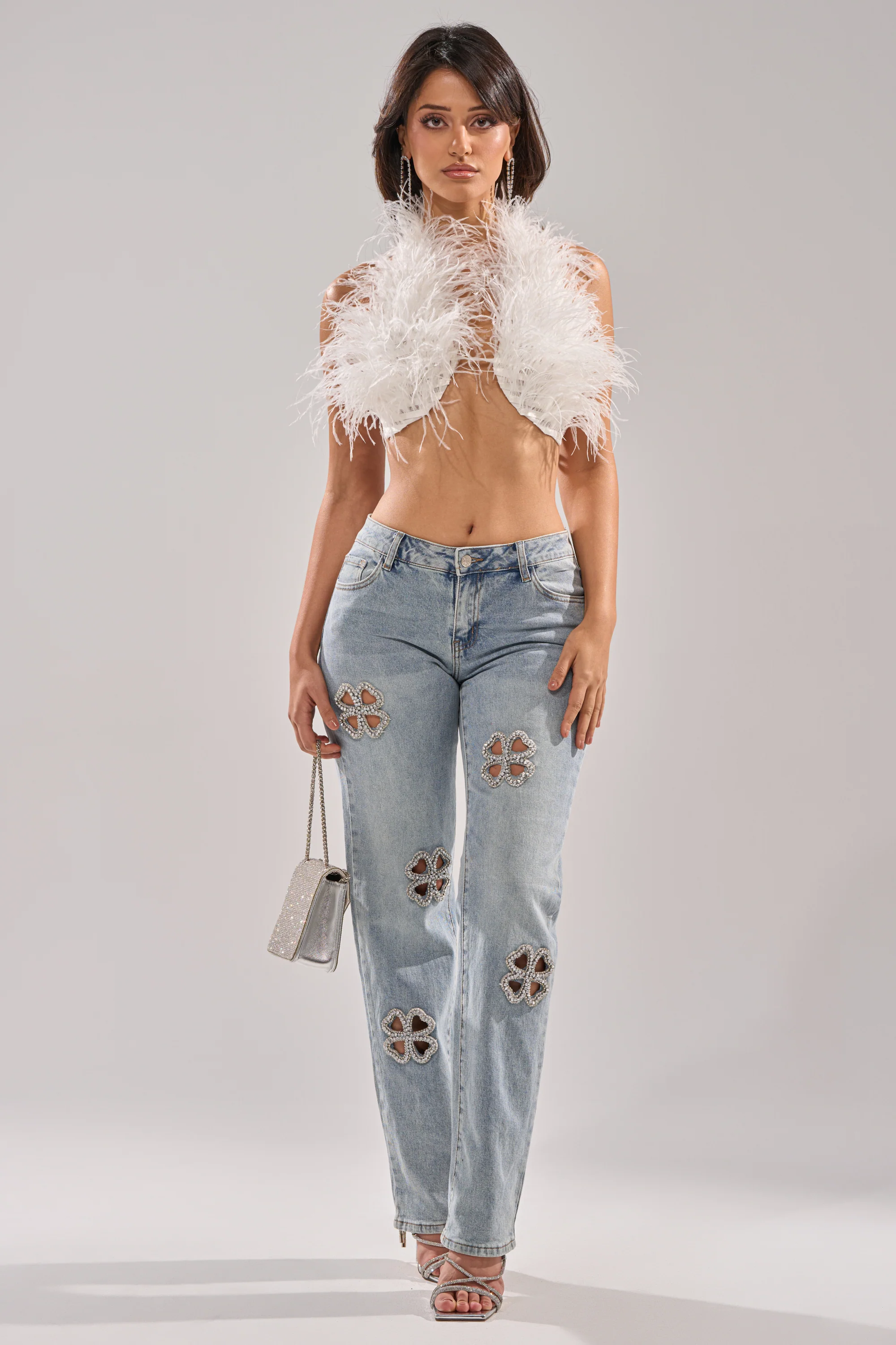 DIVINE FEMININE ENERGY RHINESTONE DETAIL JEANS - Akira Wear