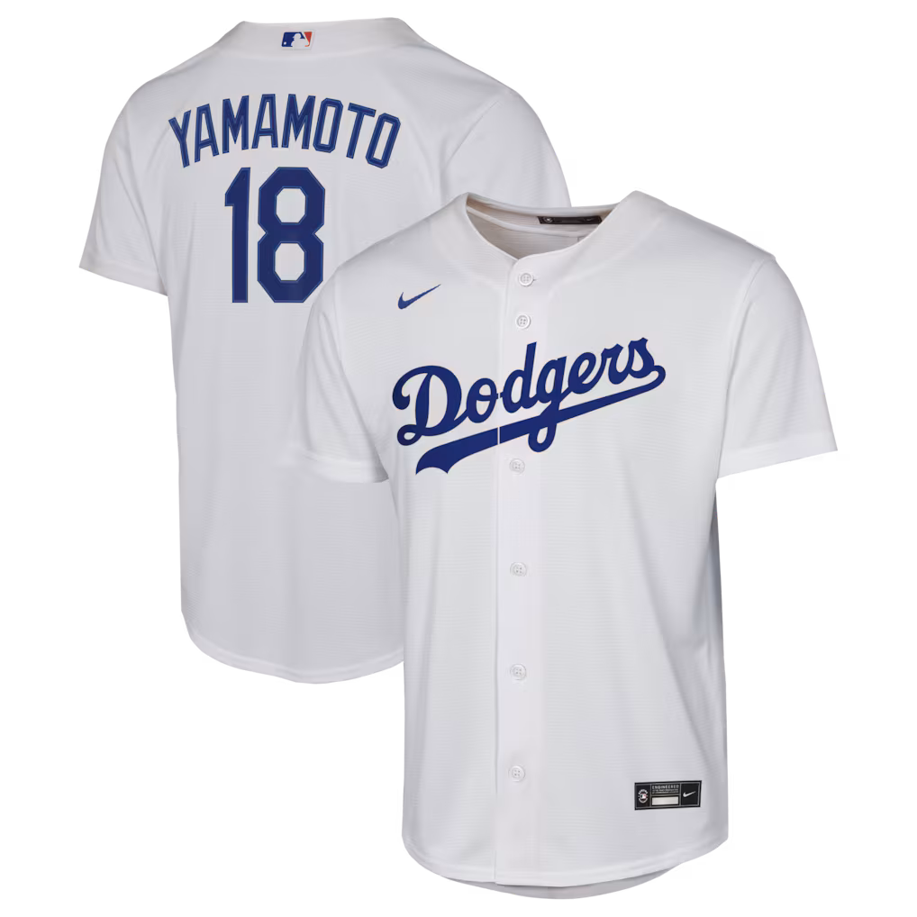 Youth Los Angeles Dodgers Yoshinobu Yamamoto Nike White Home Baseline Jersey - Jersey