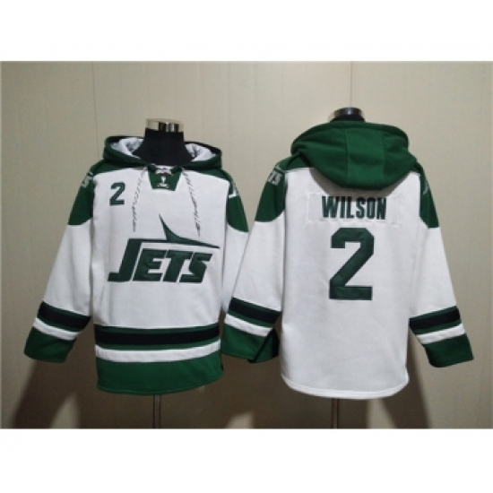 Men's New York Jets #2 Zach Wilson White Ageless Must-Have Lace-Up Pullover Hoodie - Jersey