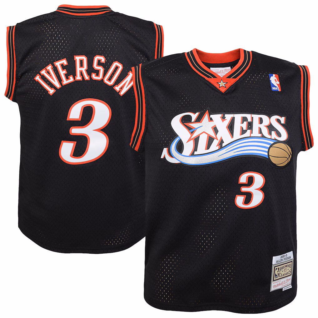 Youth Philadelphia 76ers Allen Iverson Mitchell & Ness Black 2000-01 Swingman Road Jersey - Jersey