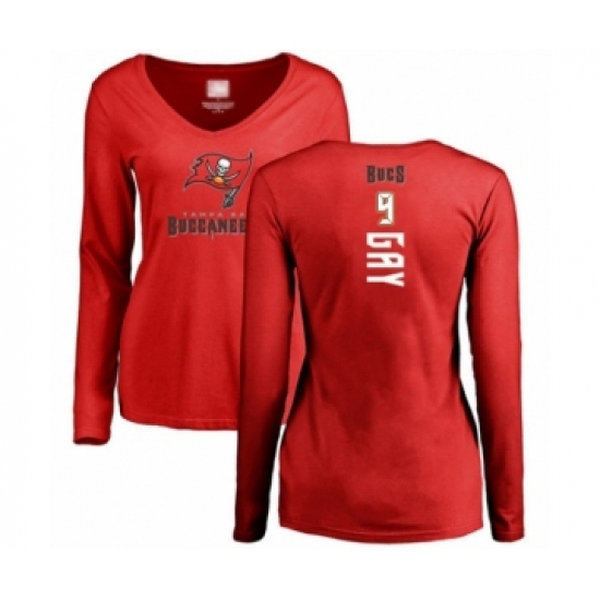 Football Women's Tampa Bay Buccaneers #9 Matt Gay Red Backer Long Sleeve T-Shirt - Jersey