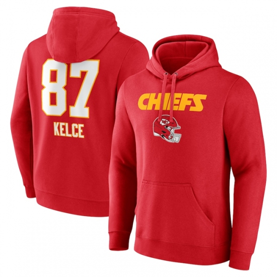 Men's Kansas City Chiefs #87 Travis Kelce Red Wordmark Player Name & Number Pullover Hoodie - Jersey