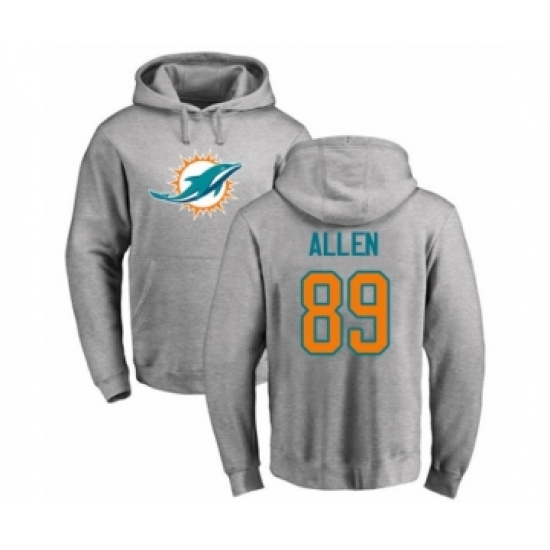 Football Miami Dolphins #89 Dwayne Allen Ash Name & Number Logo Pullover Hoodie - Jersey