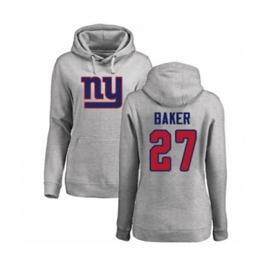 Football Women's New York Giants #27 Deandre Baker Ash Name & Number Logo Pullover Hoodie - Jersey