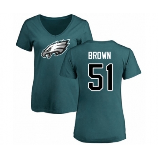 Women's Philadelphia Eagles #51 Zach Brown Green Name & Number Logo Slim Fit T-Shirt - Jersey