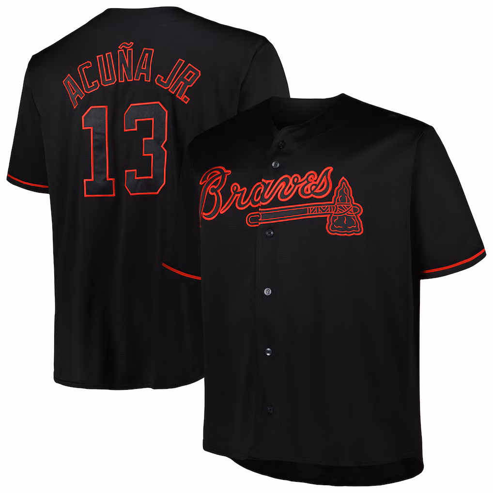 Men's Atlanta Braves Ronald Acuña Jr. Black Big & Tall Pop Fashion Jersey - Jersey