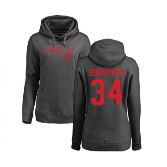 Football Women's New England Patriots #34 Rex Burkhead Ash One Color Pullover Hoodie - Jersey