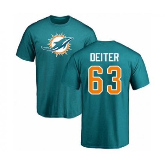Football Miami Dolphins #63 Michael Deiter Aqua Green Name & Number Logo T-Shirt - Jersey
