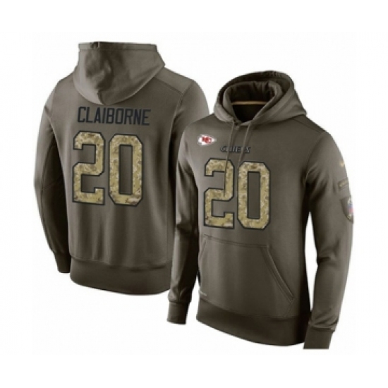 Football Men's Kansas City Chiefs #20 Morris Claiborne Green Salute To Service Pullover Hoodie - Jersey