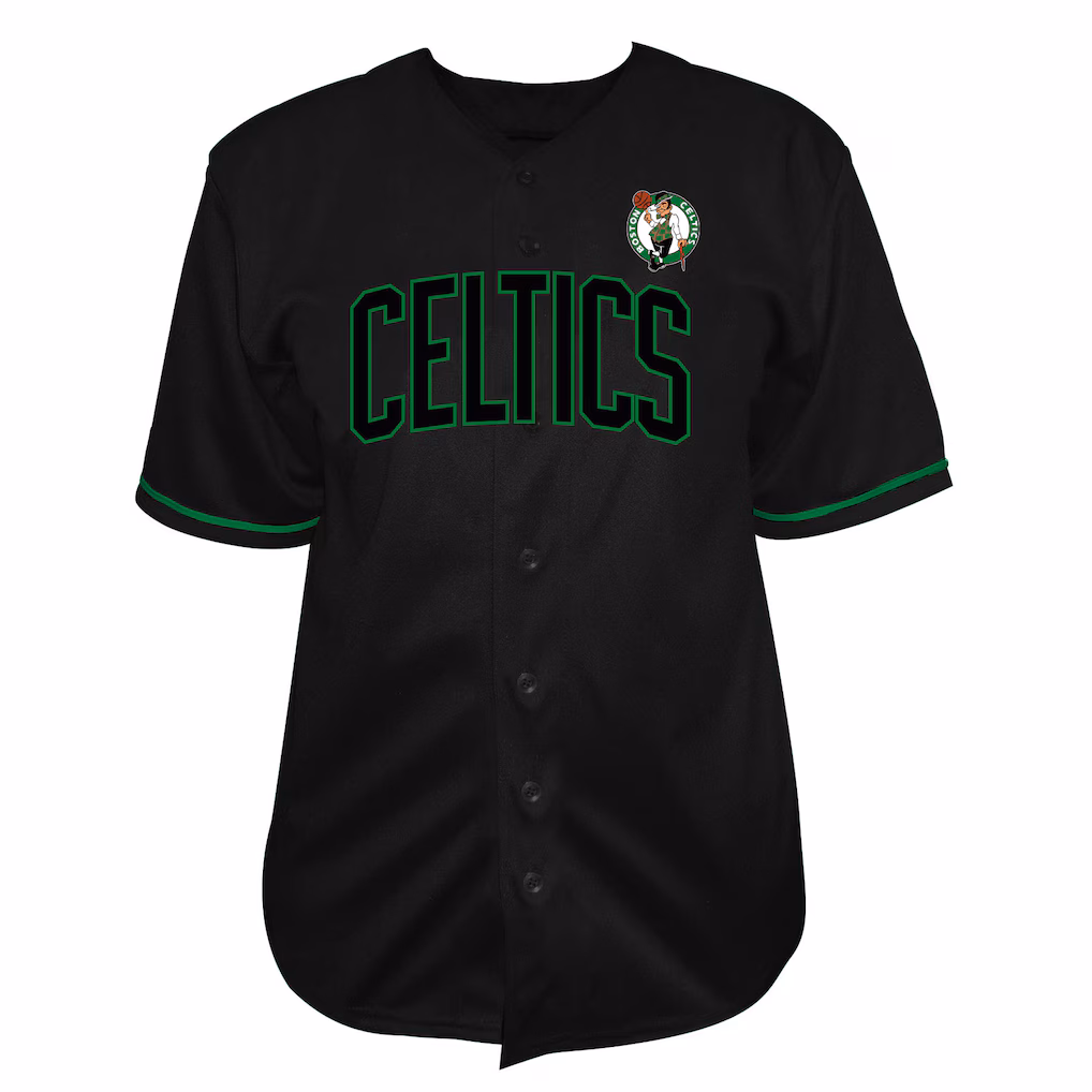 Men's Boston Celtics Fanatics Black Big & Tall Pop Full-Button Baseball Jersey - Jersey