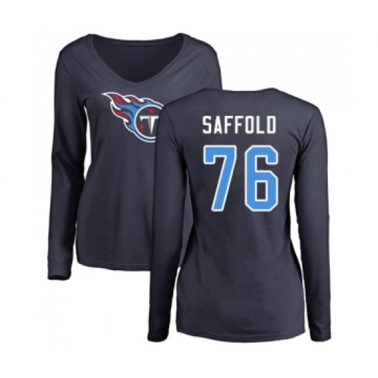 Football Women's Tennessee Titans #76 Rodger Saffold Navy Blue Name & Number Logo Long Sleeve T-Shirt - Jersey