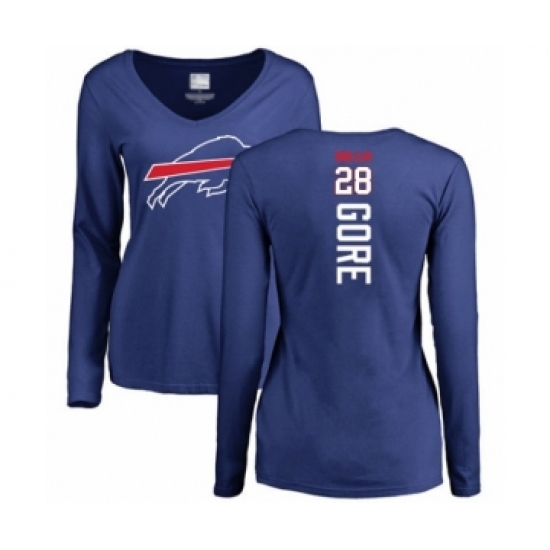 Football Women's Buffalo Bills #28 Frank Gore Royal Blue Backer Long Sleeve T-Shirt - Jersey