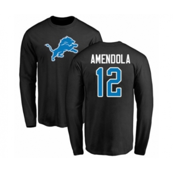 Football Detroit Lions #12 Danny Amendola Black Name & Number Logo Long Sleeve T-Shirt - Jersey