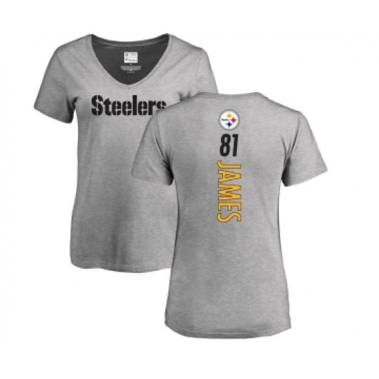 Football Women's Pittsburgh Steelers #81 Jesse James Ash Backer V-Neck T-Shirt - Jersey