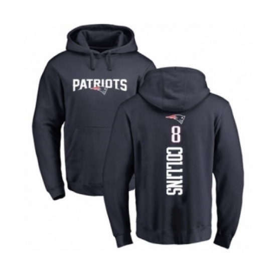 Football New England Patriots #8 Jamie Collins Navy Blue Backer Pullover Hoodie - Jersey