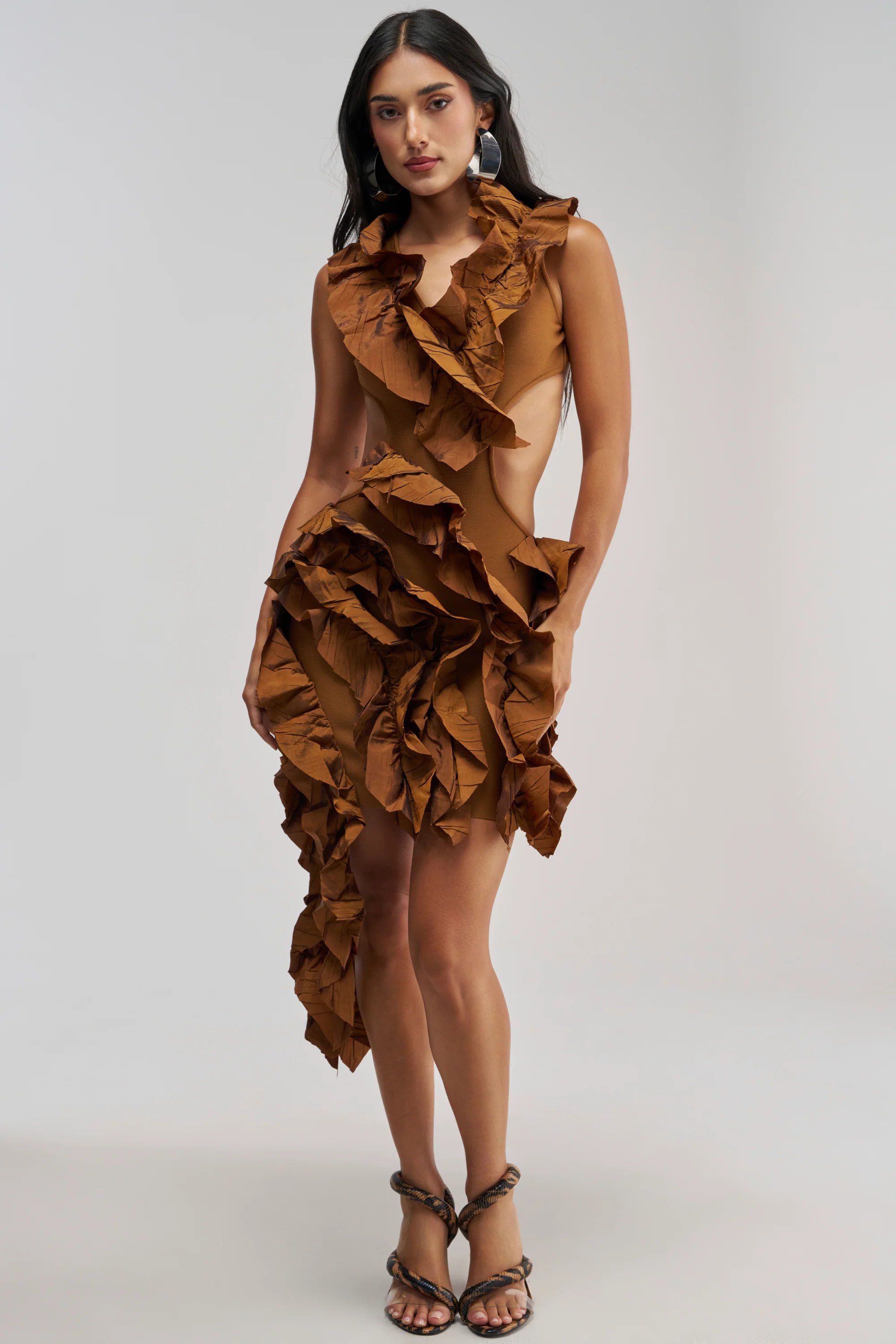 CRAZIER THAN YOUR EX FLOCKED MINI DRESS IN BROWN - Akira Wear