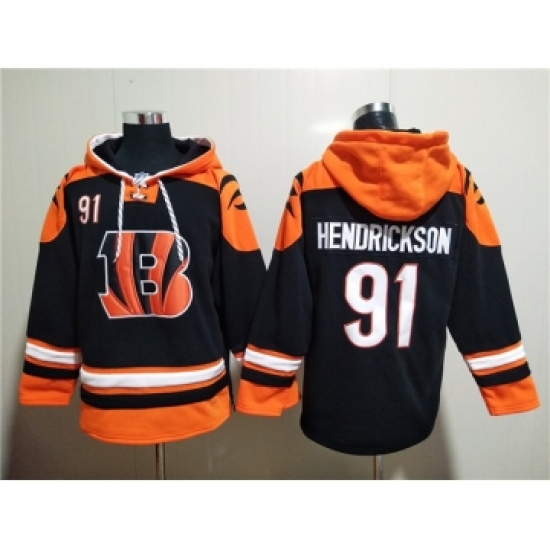 Men's Cincinnati Bengals #91 Trey Hendrickson Orange Black Ageless Must-Have Lace-Up Pullover Hoodie - Jersey