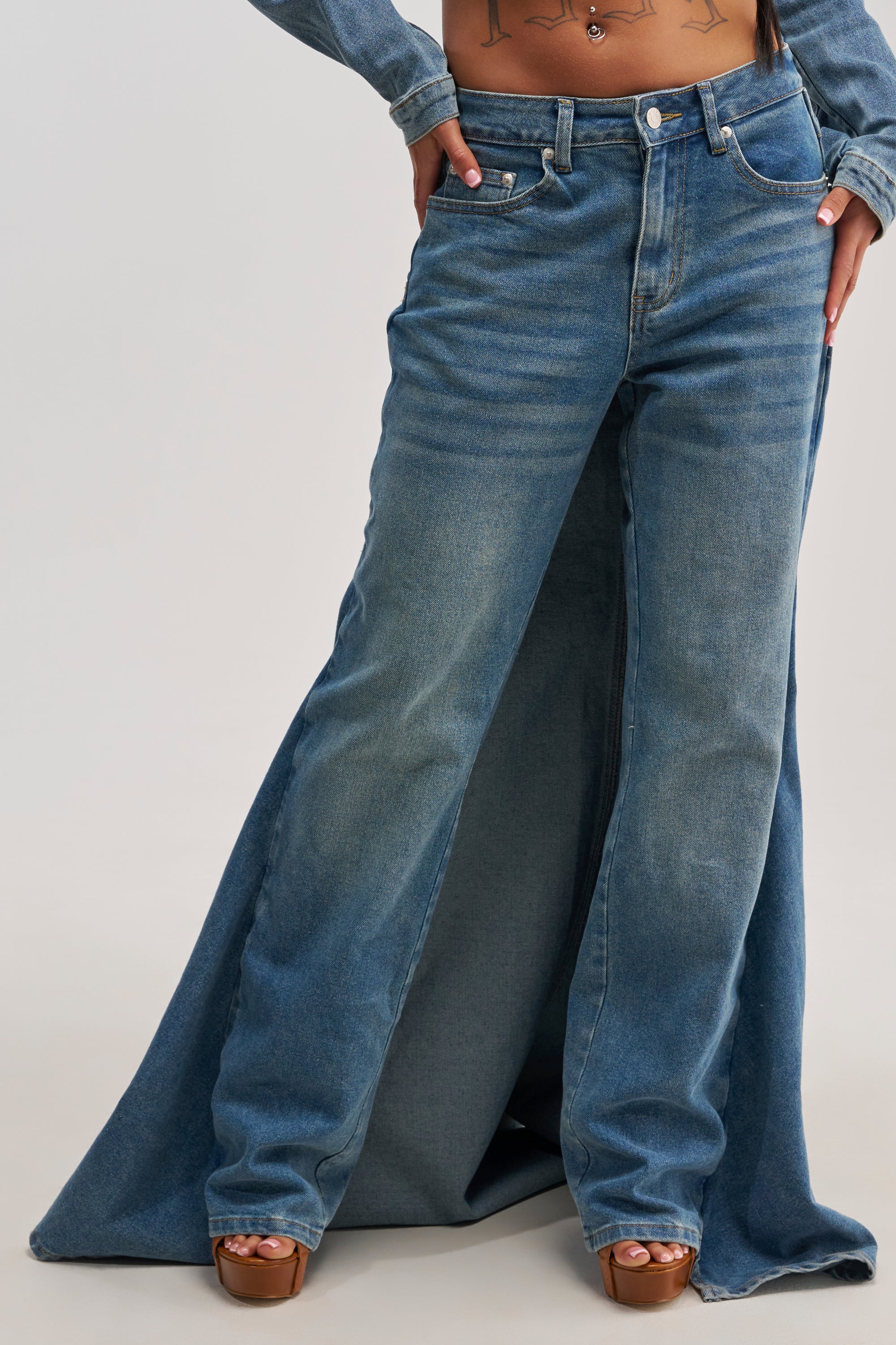 SHAKE IT OFF DENIM PANT WITH SKIRT ATTACHED - Akira Wear