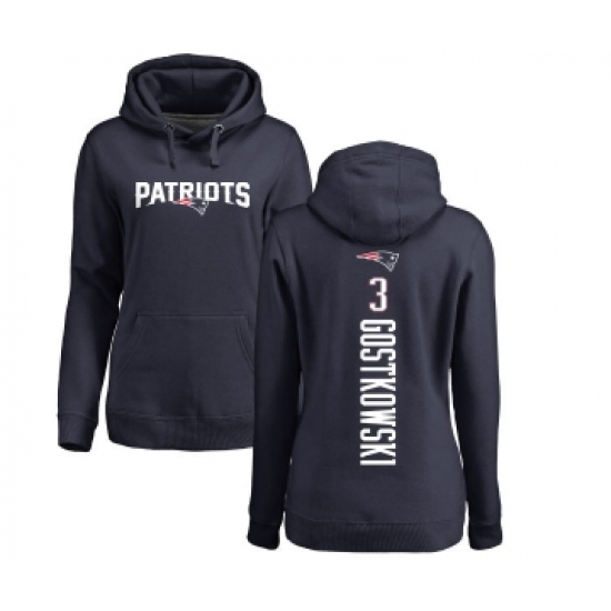 Football Women's New England Patriots #3 Stephen Gostkowski Navy Blue Backer Pullover Hoodie - Jersey