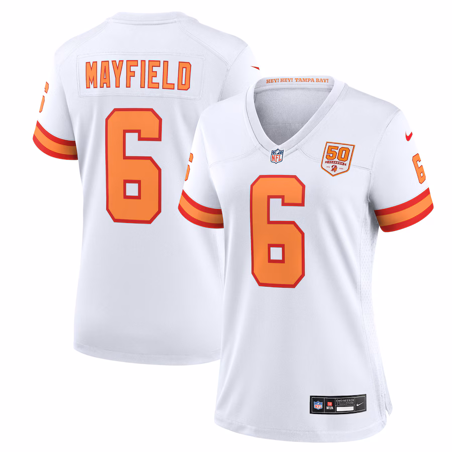 Women's '76 Tampa Bay Buccaneers Baker Mayfield Nike White 50th Season Game Jersey - Jersey