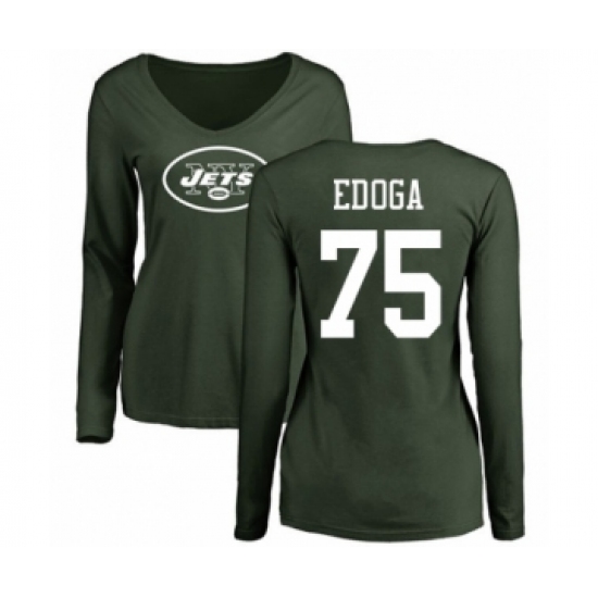 Football Women's New York Jets #75 Chuma Edoga Green Name & Number Logo Long Sleeve T-Shirt - Jersey