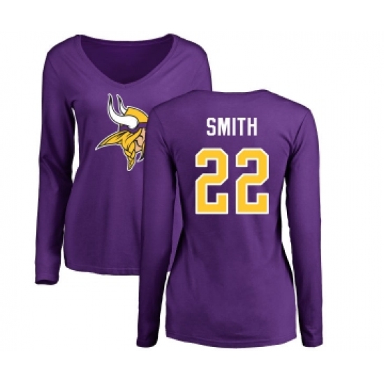 Football Women's Minnesota Vikings #22 Harrison Smith Purple Name & Number Logo Slim Fit Long Sleeve T-Shirt - Jersey