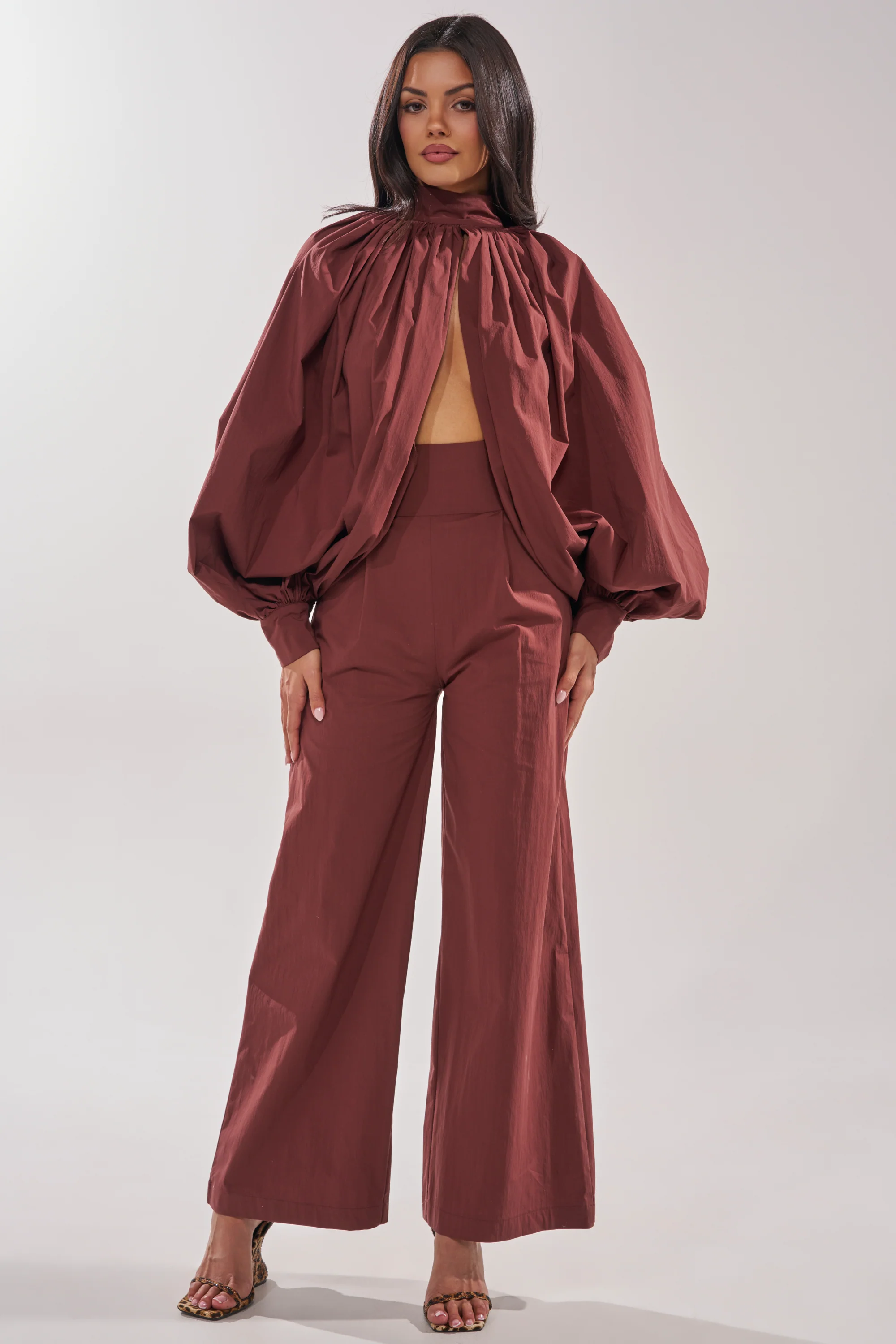 GOLD COAST WIDE LEG PALAZZO PANT IN BROWN - Akira Wear