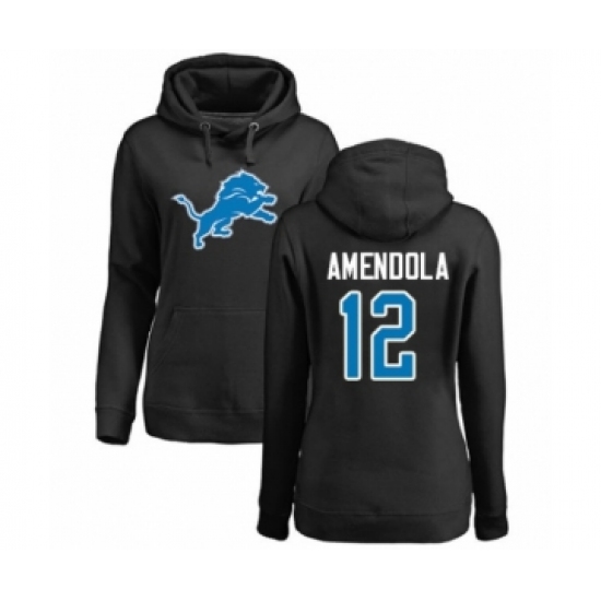 Football Women's Detroit Lions #12 Danny Amendola Black Name & Number Logo Pullover Hoodie - Jersey