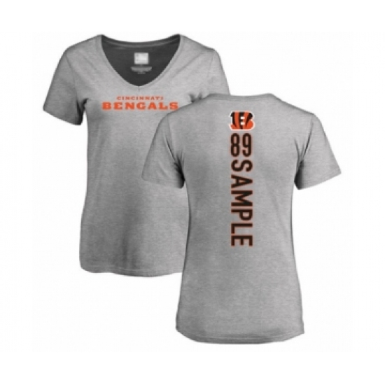 Football Women's Cincinnati Bengals #89 Drew Sample Ash Backer V-Neck T-Shirt - Jersey