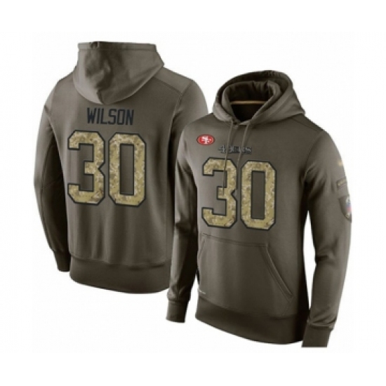 Football Men's San Francisco 49ers #30 Jeff Wilson Green Salute To Service Pullover Hoodie - Jersey