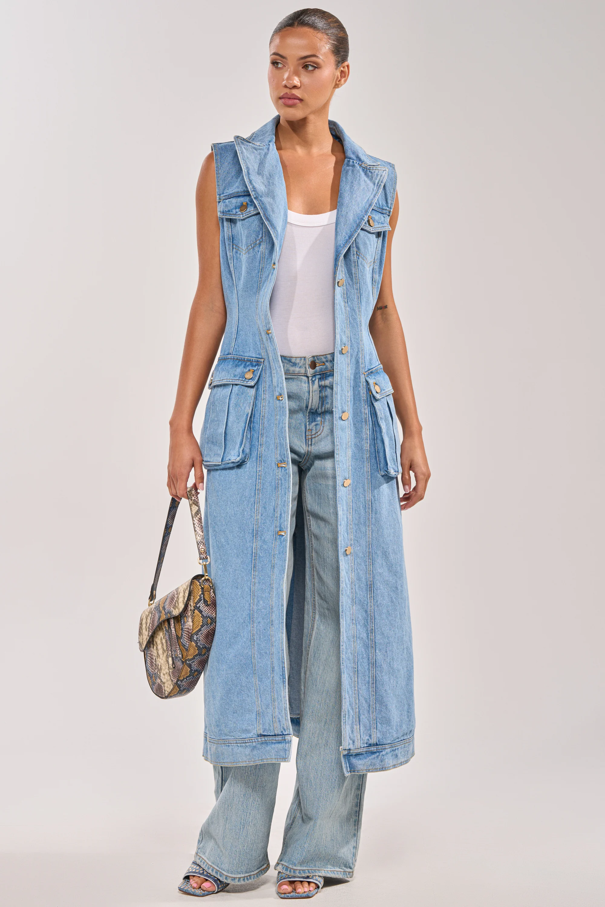 GOTTA DIP LONG DENIM VEST - Akira Wear