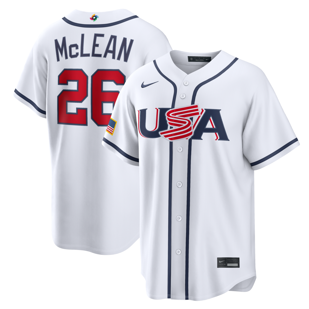 Men's USA Baseball Nolan McLean Nike White 2026 World Baseball Classic Home Stadium Jersey - Jersey