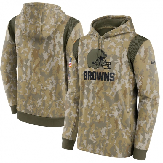 Men's Cleveland Browns Nike Camo 2021 Salute To Service Therma Performance Pullover Hoodie - Jersey