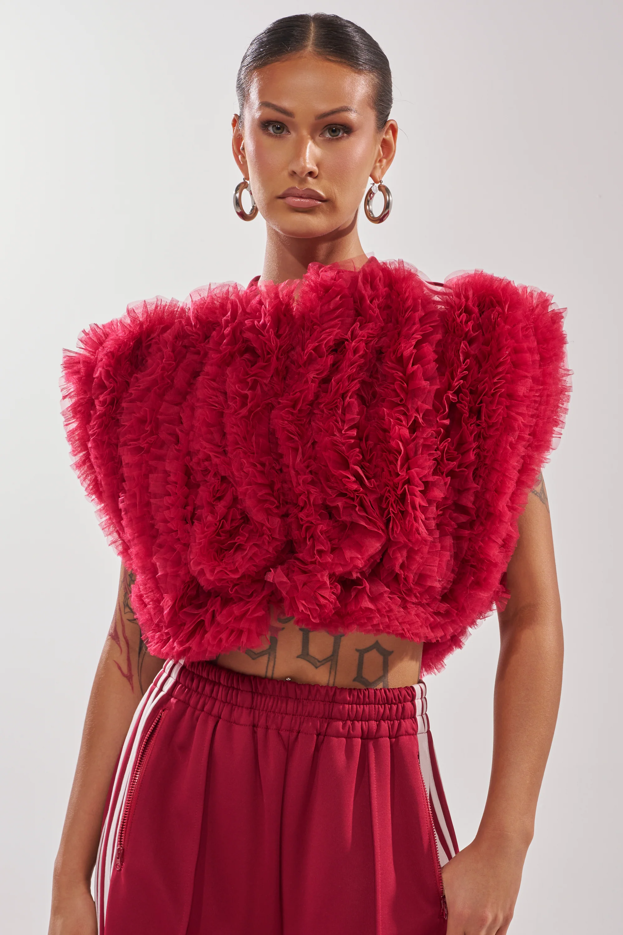 MODERN JAM SWEATSHIRT WITH TULLE IN BURGUNDY - Akira Wear