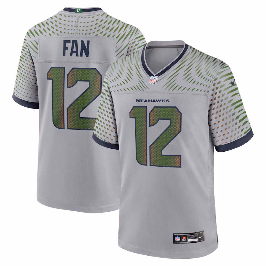 Men's Seattle Seahawks 12s Nike Wolf Gray 2025 Rivalries Collection Game Jersey - Jersey