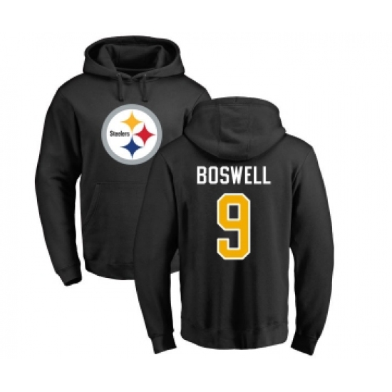 Football Pittsburgh Steelers #9 Chris Boswell Black Name & Number Logo Pullover Hoodie - Jersey