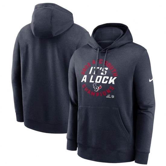 Men's Houston Texans Navy 2023 AFC South Division Champions Locker Room Trophy Collection Club Pullover Hoodie - Jersey