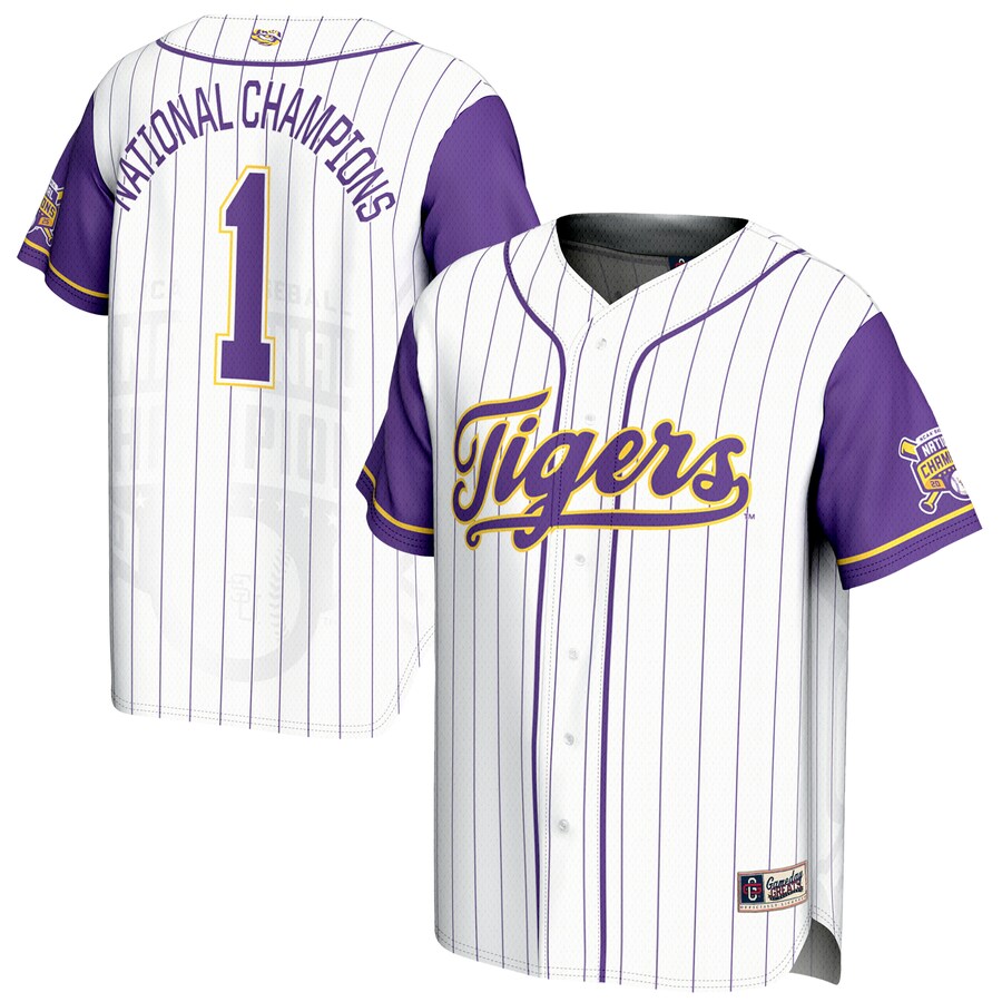 Unisex GameDay Greats #1 White LSU Tigers 2025 NCAA Baseball Men's College World Series Champions Lightweight Baseball Jersey - Jersey