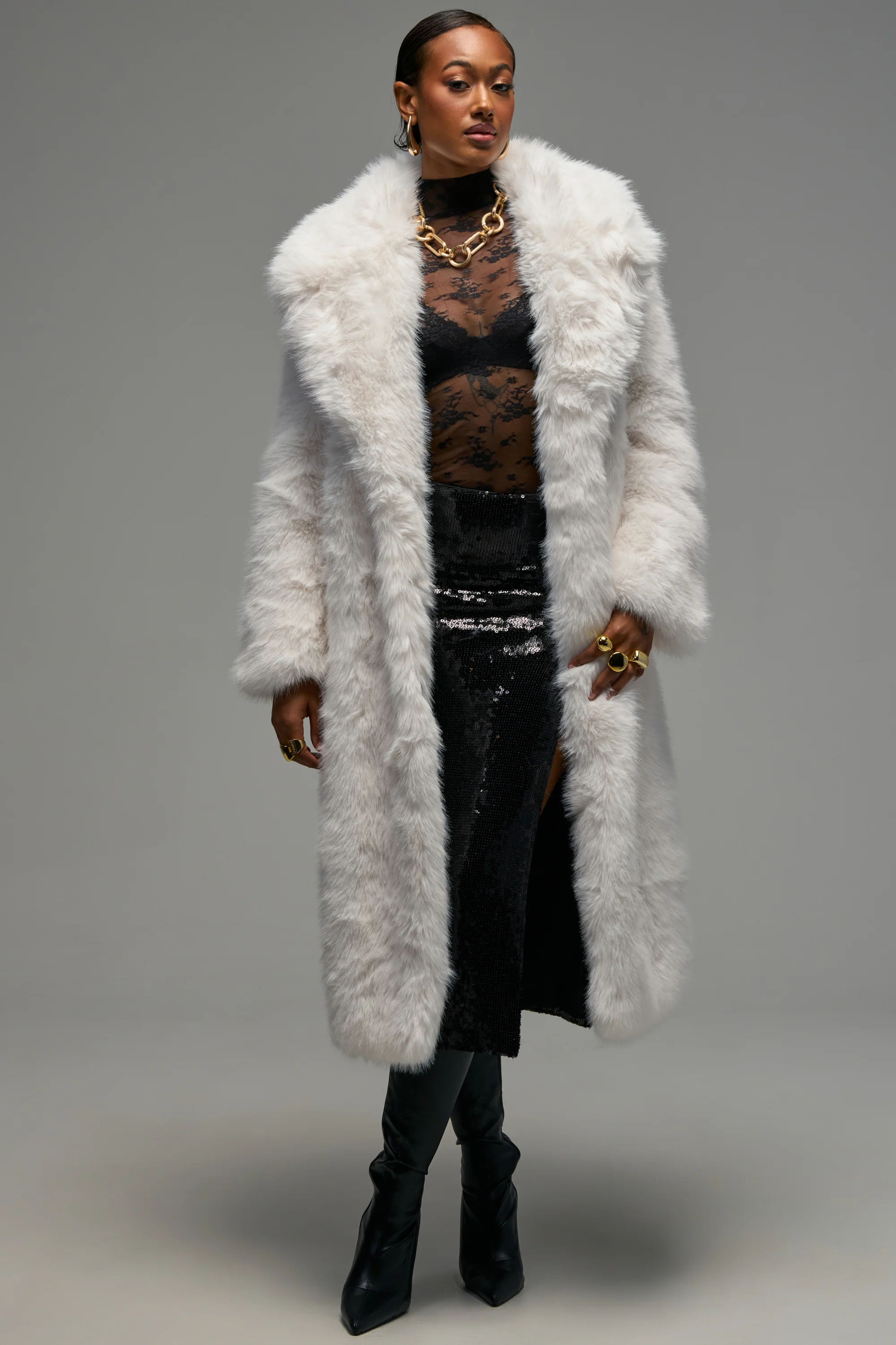 OSLO FAUX FUR COAT IN WHITE - Akira Wear