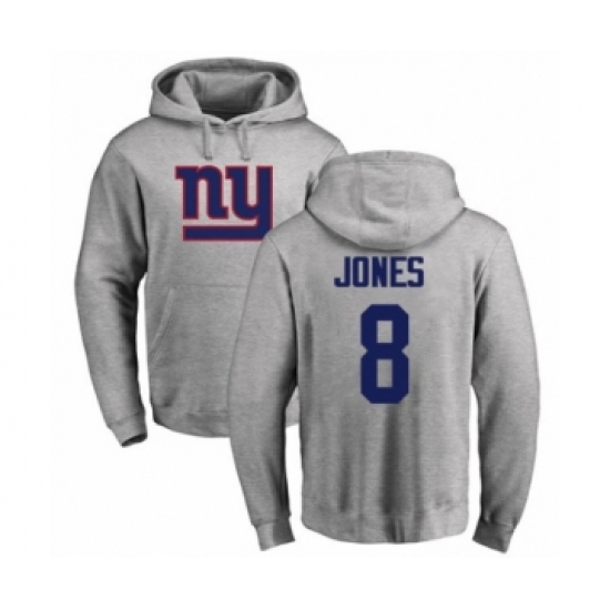 Football New York Giants #8 Daniel Jones Ash Name & Number Logo Pullover Hoodie - Jersey