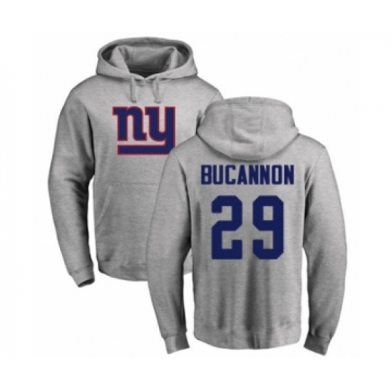 Football New York Giants #29 Deone Bucannon Ash Name & Number Logo Pullover Hoodie - Jersey