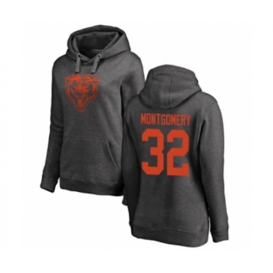 Football Women's Chicago Bears #32 David Montgomery Ash One Color Pullover Hoodie - Jersey