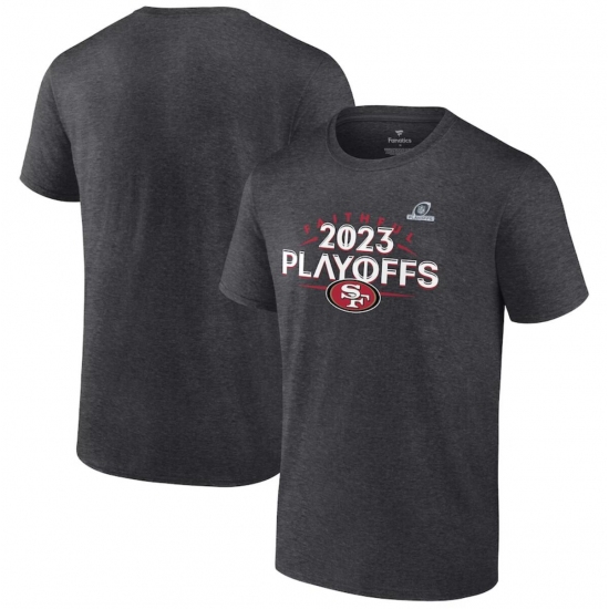 Men's San Francisco 49ers Heather Charcoal 2023 Playoffs T-Shirt - Jersey