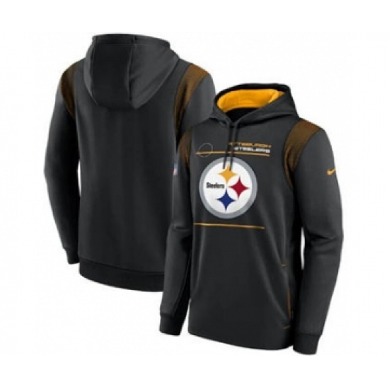 Men's Pittsburgh Steelers 2021 Black Sideline Logo Performance Pullover Hoodie - Jersey