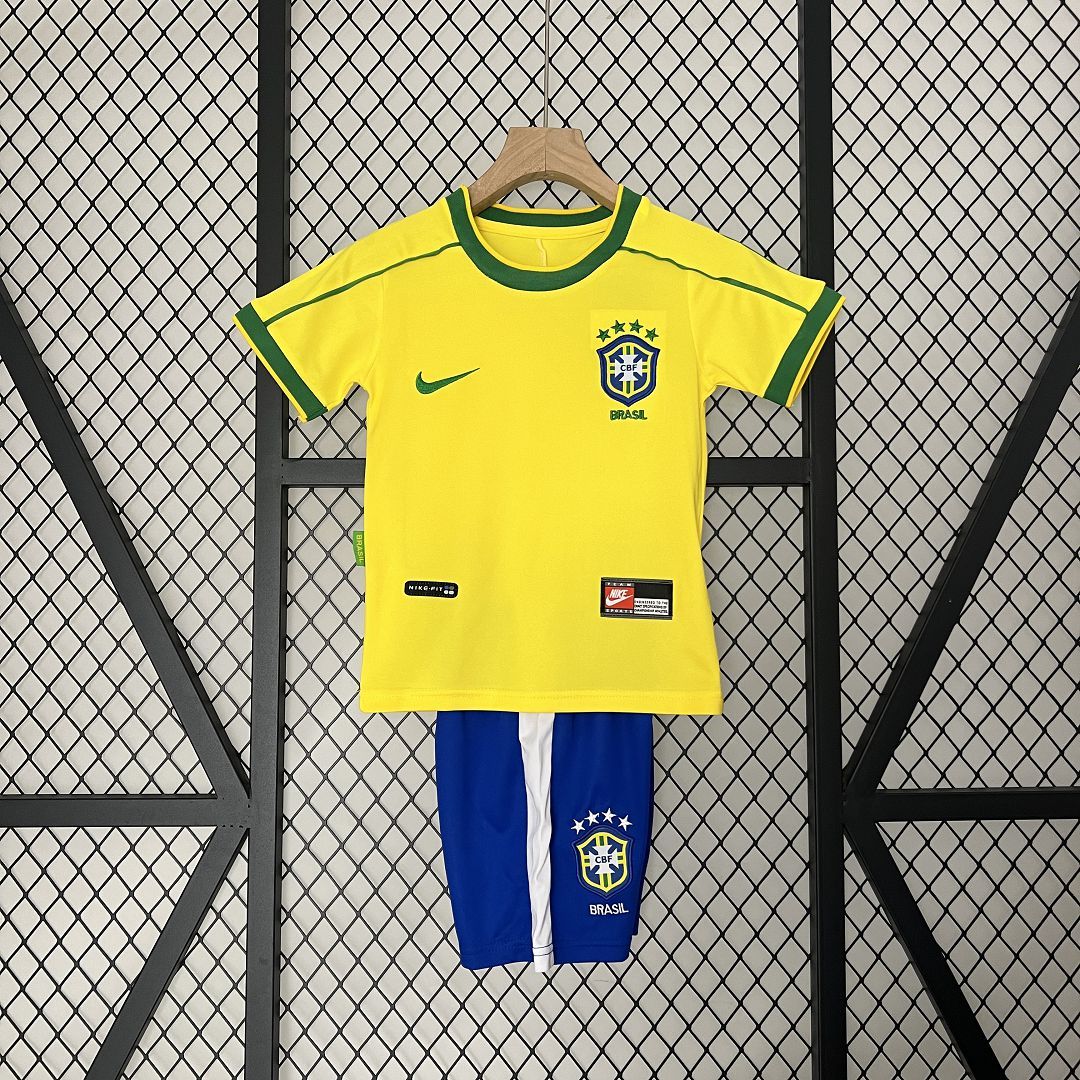 Brazil Retro Jersey Home Uniform Kids Kit Jersey+Shorts World Cup 1998 - Jersey