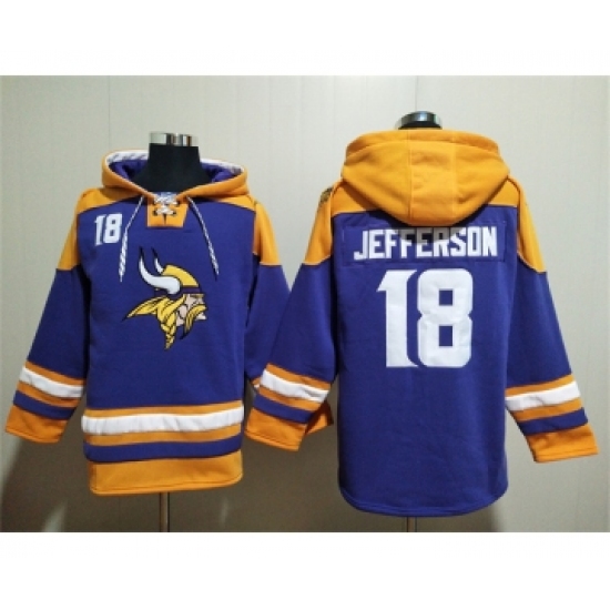 Men's Minnesota Vikings #18 Justin Jefferson Purple Yellow Ageless Must-Have Lace-Up Pullover Hoodie - Jersey