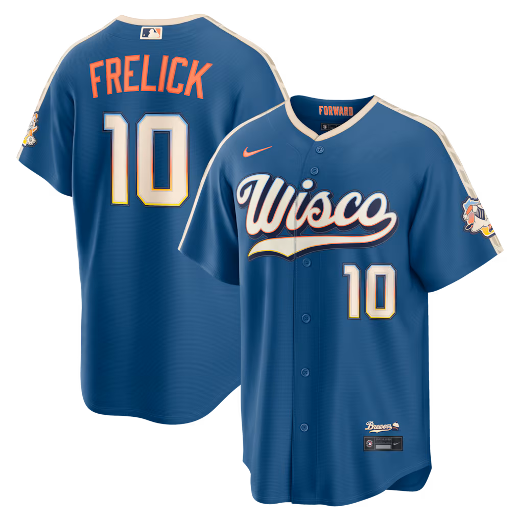 Men's Milwaukee Brewers Sal Frelick Nike Mineral Blue 2026 City Connect Stadium Jersey - Jersey